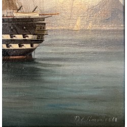 Tableau \"Man O\'War off Naples\" signé DE SIMONE