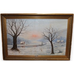 Tableau \"Scène de neige\" signé J. WEISMANN 1930