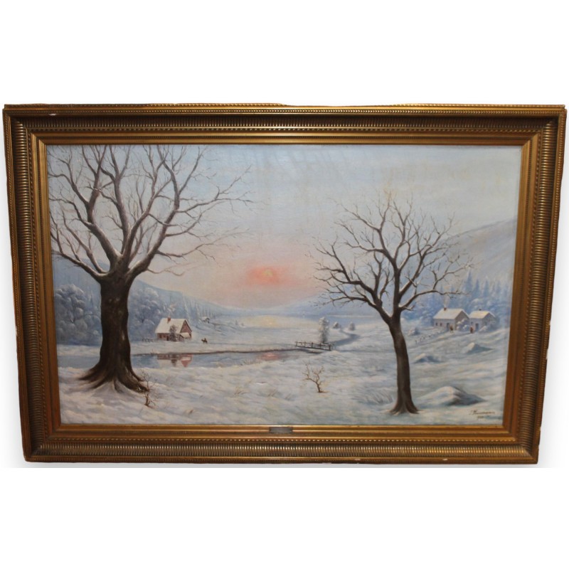 Tableau \"Scène de neige\" signé J. WEISMANN 1930