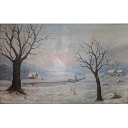 Tableau \"Scène de neige\" signé J. WEISMANN 1930