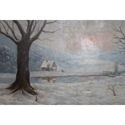 Tableau \"Scène de neige\" signé J. WEISMANN 1930