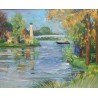 Tableau \"Le Pont sur l\'Oise\" signé P. COLLOMB