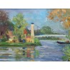 Tableau \"Le Pont sur l\'Oise\" signé P. COLLOMB