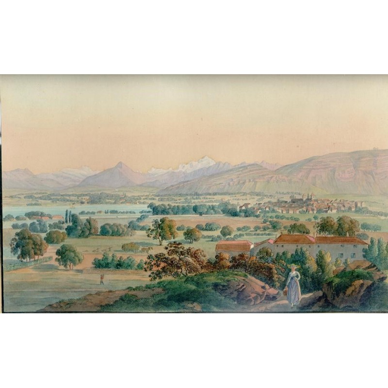 Engraving: ‘Petit-Saconnex, Maison Trembley’.  by Moinat SA  – Antiques and home décor –  Engravings, lithographs
