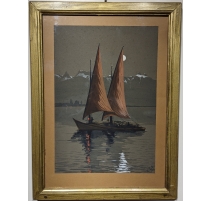 Pastel "Bateau au clair de lune" signé M. RIEDER