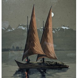 Pastel "Bateau au clair de lune" signé M. RIEDER