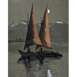 Pastel "Bateau au clair de lune" signé M. RIEDER