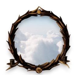 Miroir rond en cornes de cerfs avec 2 bougeoirs