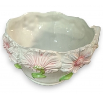 Cache-pot en céramique blanche Fleurs rose