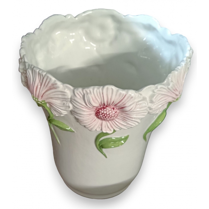 Vase en céramique blanche Fleurs rose