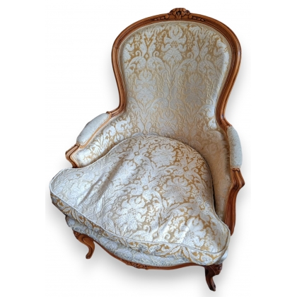 Bergère violon style Louis XV, damas rose