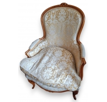 Bergère violon style Louis XV, damas rose