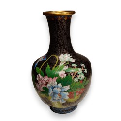 Vase cloisonné fond noir décor fleurs