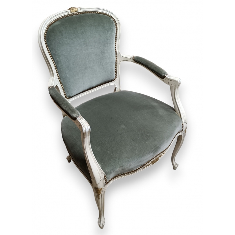 Paire de fauteuils style Louis XV velours vert