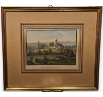 Gravure aquarellée "Aubonne" par WEGELIN