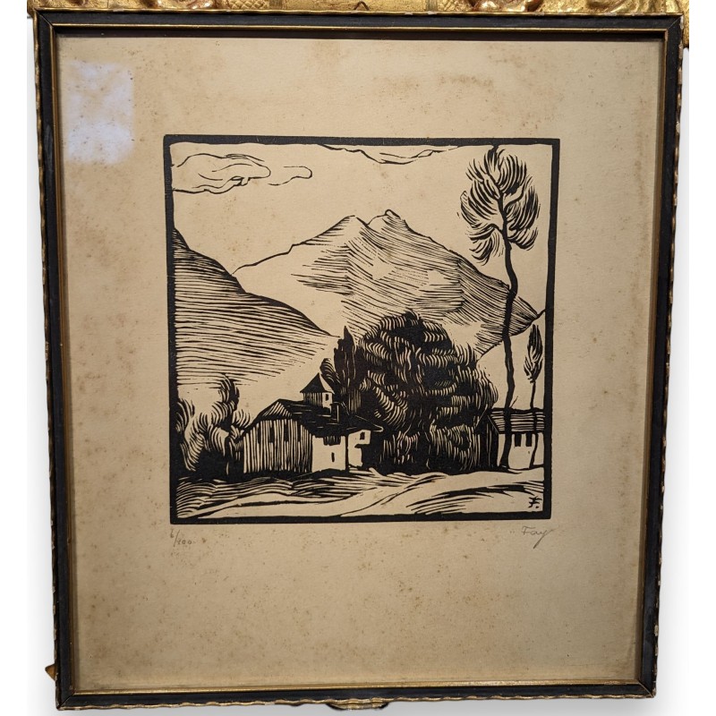 Engraving entitled ‘Ollon’, signed FAY