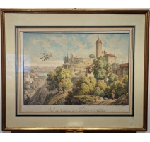 Gravure aquarellée "Aubonne" par BOURGEOIS