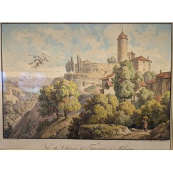 Watercolour engraving ‘Aubonne’ by BOURGEOIS