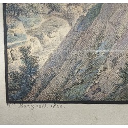 Watercolour engraving ‘Aubonne’ by BOURGEOIS