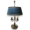 Hot-water bottle-style lamp with a green sheet metal shade