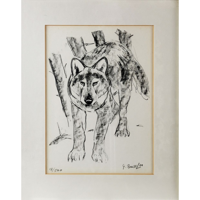 Gravure "Le loup" signée G. BRESSLER