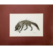 Encre de Chine "Loup et saumon" signée G. BRESSLER