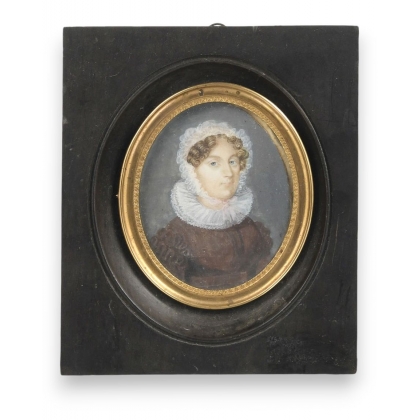 Portrait miniature Dame à la collerette fraise