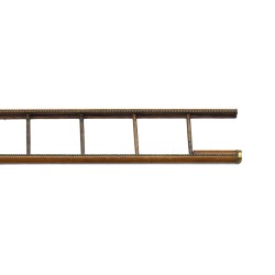Retractable bookcase ladder in brown leather