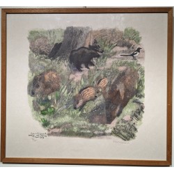 Engraving entitled ‘Wild Boars with a Magpie’, signed HAINARD