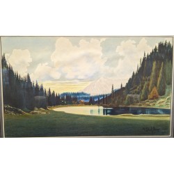 Dessin "Lac de montagne" signé W. SCHAUFELBERGER