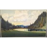 Dessin "Lac de montagne" signé W. SCHAUFELBERGER