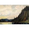 Dessin "Lac de montagne" signé W. SCHAUFELBERGER