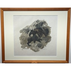 Engraving entitled ‘Mother Bear and Her Cubs’, signed HAINARD