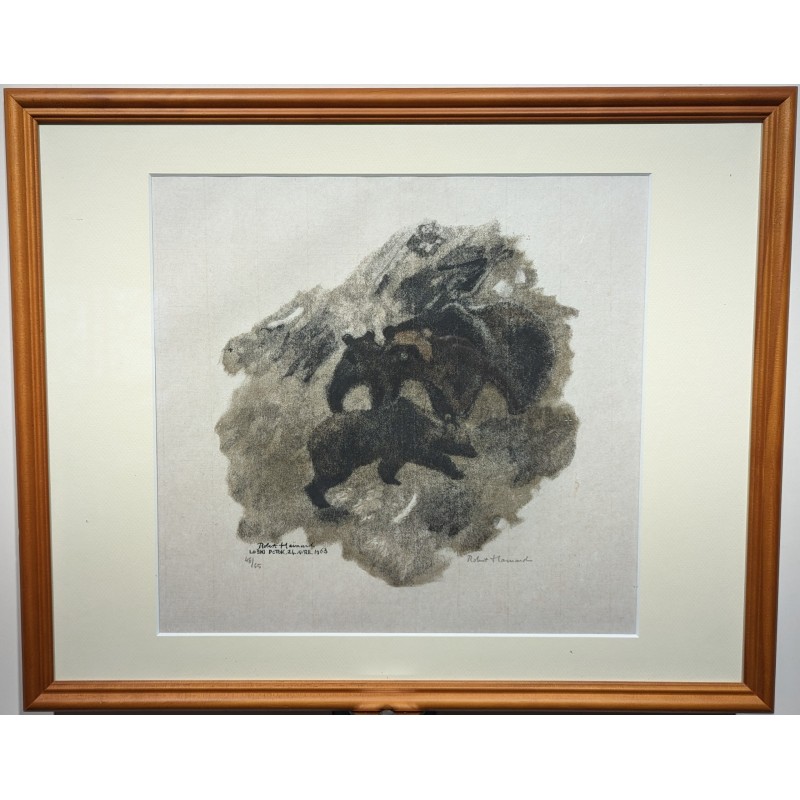 Engraving entitled ‘Mother Bear and Her Cubs’, signed HAINARD