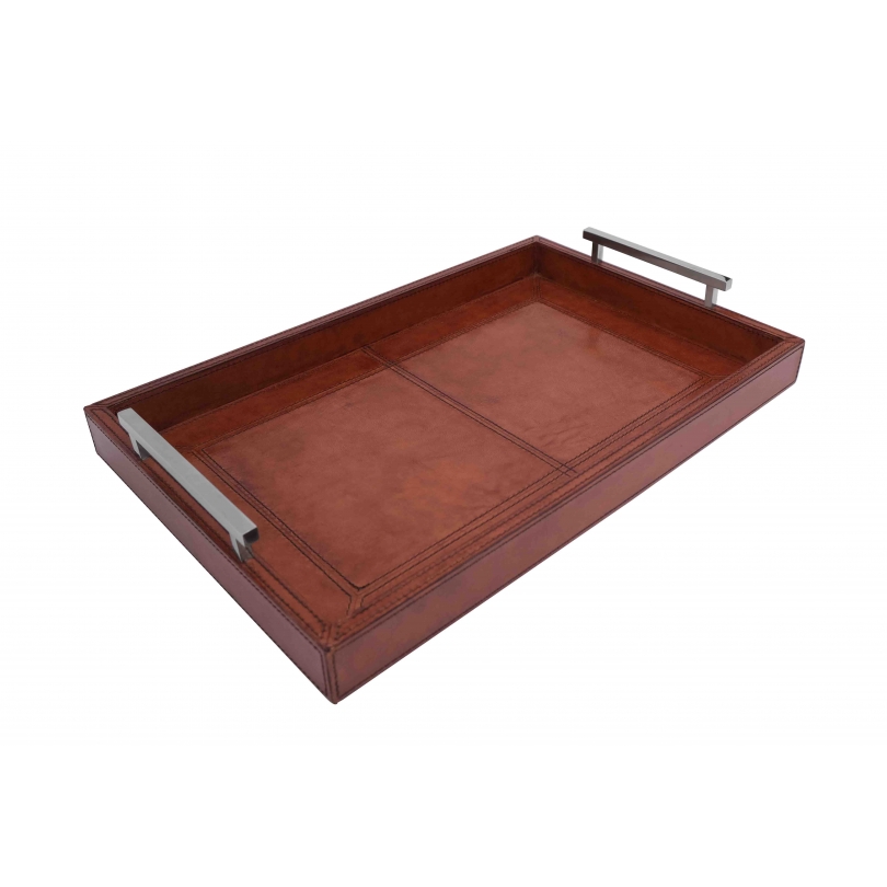 Plateau rectangulaire HARPER en cuir vintage