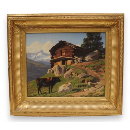 Tableau "Chalet de montagne" signé A LUGARDON