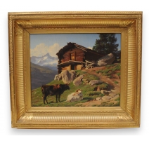 Tableau "Chalet de montagne" signé A LUGARDON