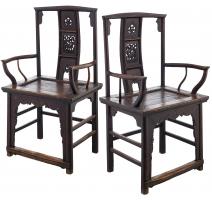 Paire de fauteuils chinois à dossier carré