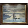 Tableau \"Barque sur le Léman\" signé G. PEITREQUIN
