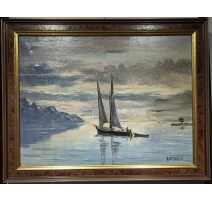 Tableau "Barque sur le Léman" signé G. PEITREQUIN