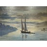Tableau \"Barque sur le Léman\" signé G. PEITREQUIN