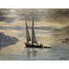 Tableau \"Barque sur le Léman\" signé G. PEITREQUIN