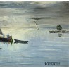 Tableau \"Barque sur le Léman\" signé G. PEITREQUIN