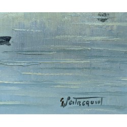 Tableau \"Barque sur le Léman\" signé G. PEITREQUIN