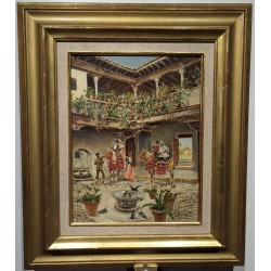 Tableau \"Cour intérieure\" signé D. DELGATO