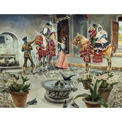 Tableau \"Cour intérieure\" signé D. DELGATO