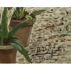 Tableau \"Cour intérieure\" signé D. DELGATO