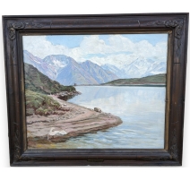 Tableau "Lac de Betmer" signé H.-E. HUGUENIN