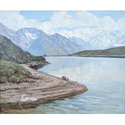 Tableau \"Lac de Betmer\" signé H.-E. HUGUENIN