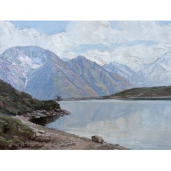 Tableau \"Lac de Betmer\" signé H.-E. HUGUENIN